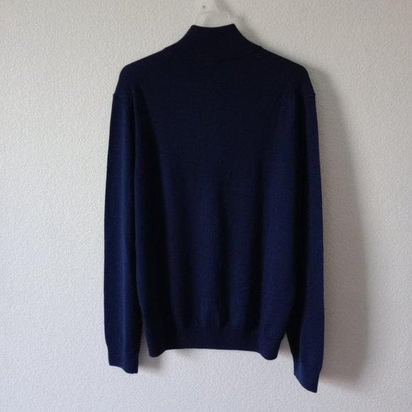 Jos. A. Bank Traveler Men's 100% Merino Wool 1/4 Zip Navy Blue Sweater size L - Picture 2 of 10